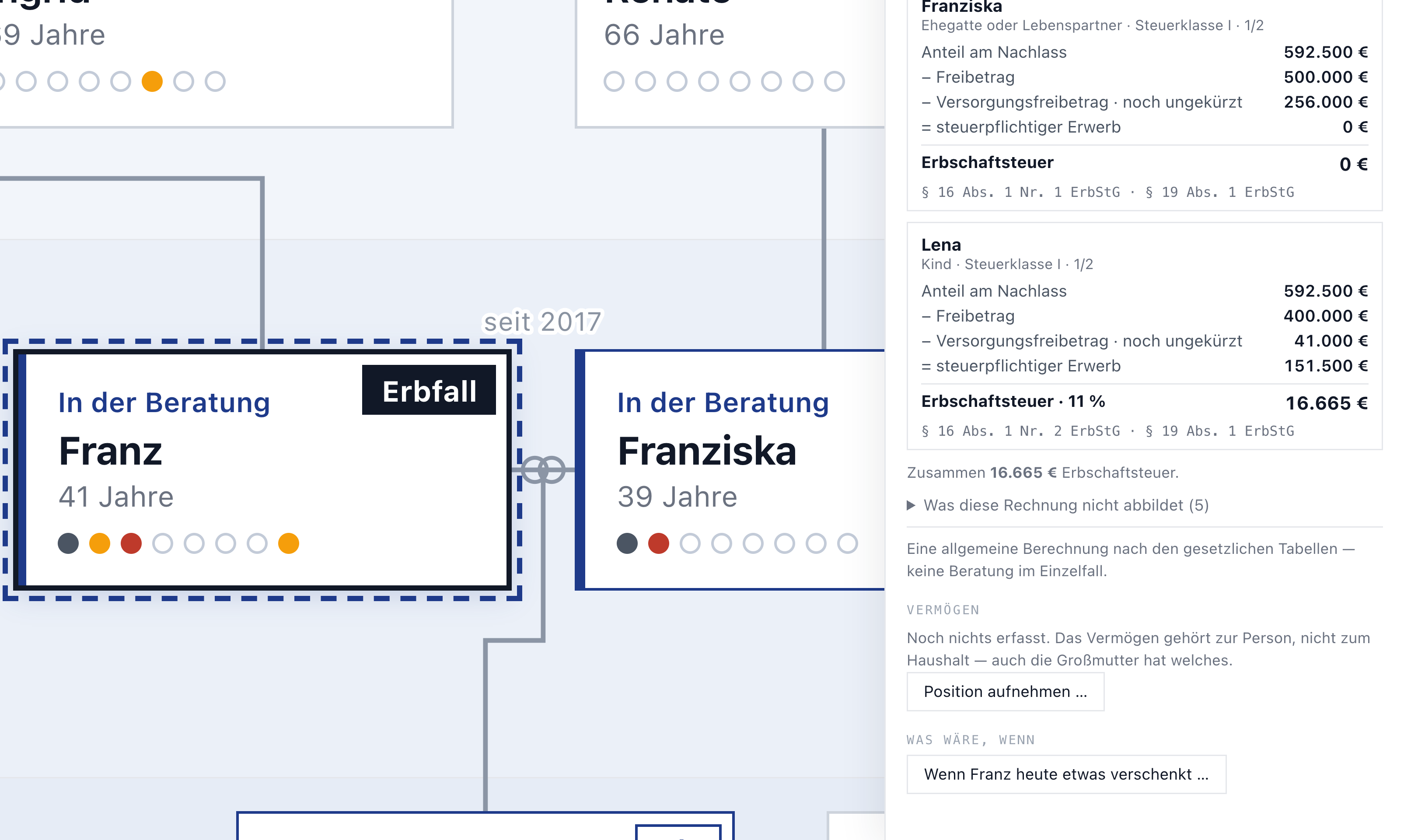 GenerationenBerater — Stammbaum einer Familie mit Themenampel je Person